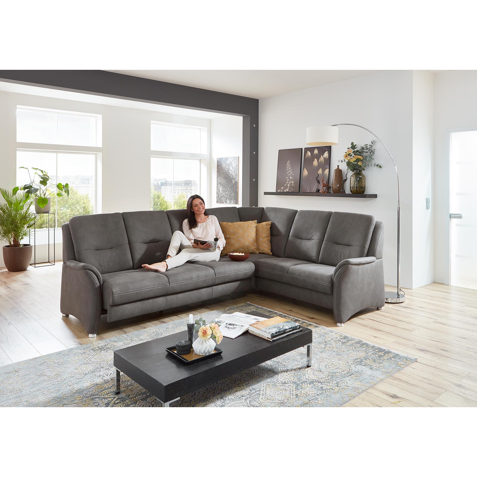 polsterpower Ecksofa - anthrazit - Basismodell - 3-Sitzer links