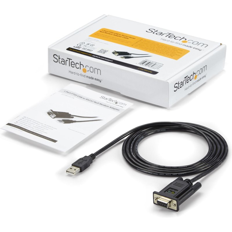 StarTech.com Câble Adaptateur USB vers RS232 Série - Câble DB9 Série DCE avec FTDI - Null Modem - USB 1.1 / 2.0 - Alimenté par Bus