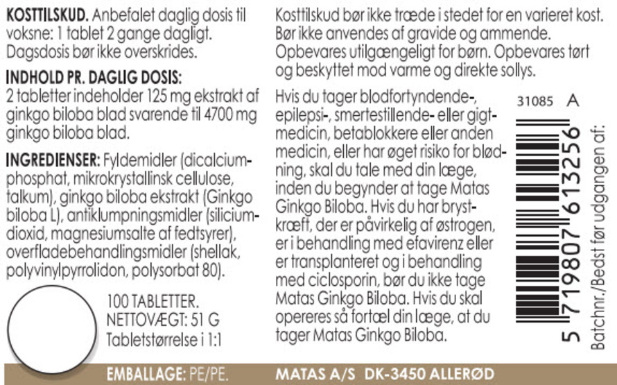 Matas Striber Ginkgo Biloba 100 tabl.