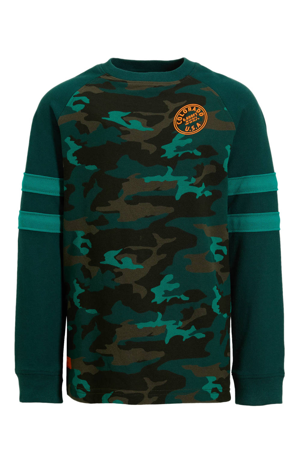 Orange Stars longsleeve Russ pique met camo print groen