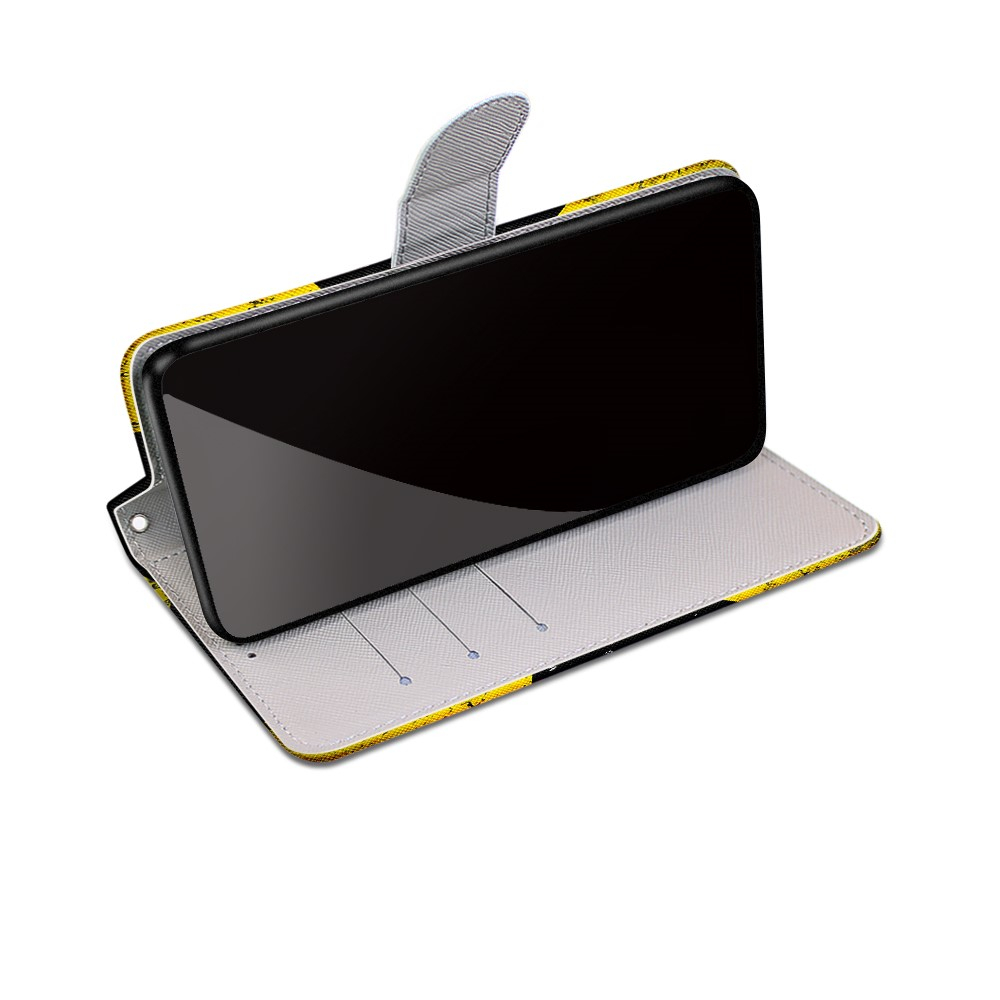 iPhone 13 Pro Leder Tasche mit Kartenfächer   Handschlaufe - Radioaktiv (Gelb / Schwarz)