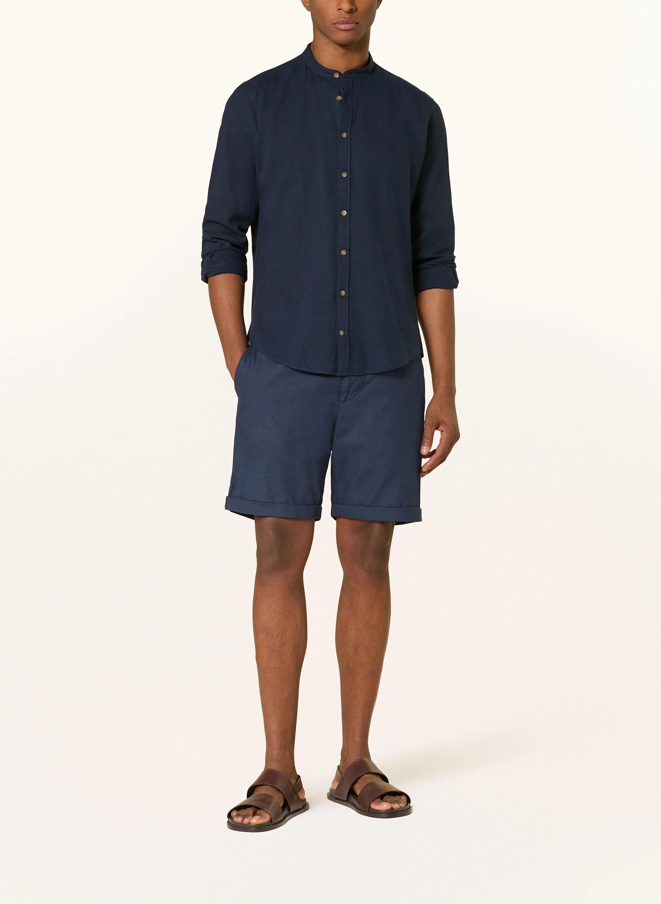 STROKESMAN'S Hemd Modern Fit mit Stehkragen und mit Leinen