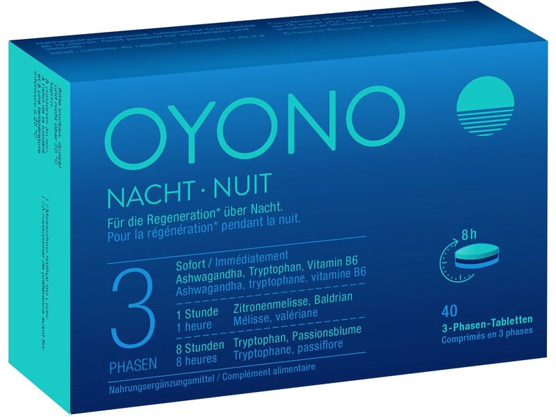 OYONO Nacht 40 Tabletten Veganes Nahrungsergänzungsmittel für einen erholsamen Schlaf