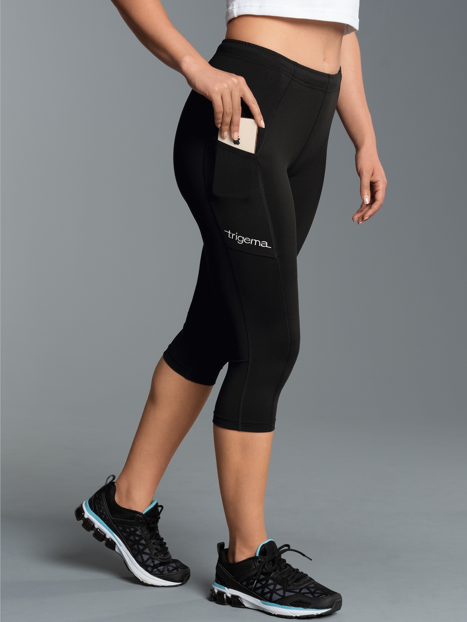 Kurze Sportleggings mit SeitentascheSchwarz