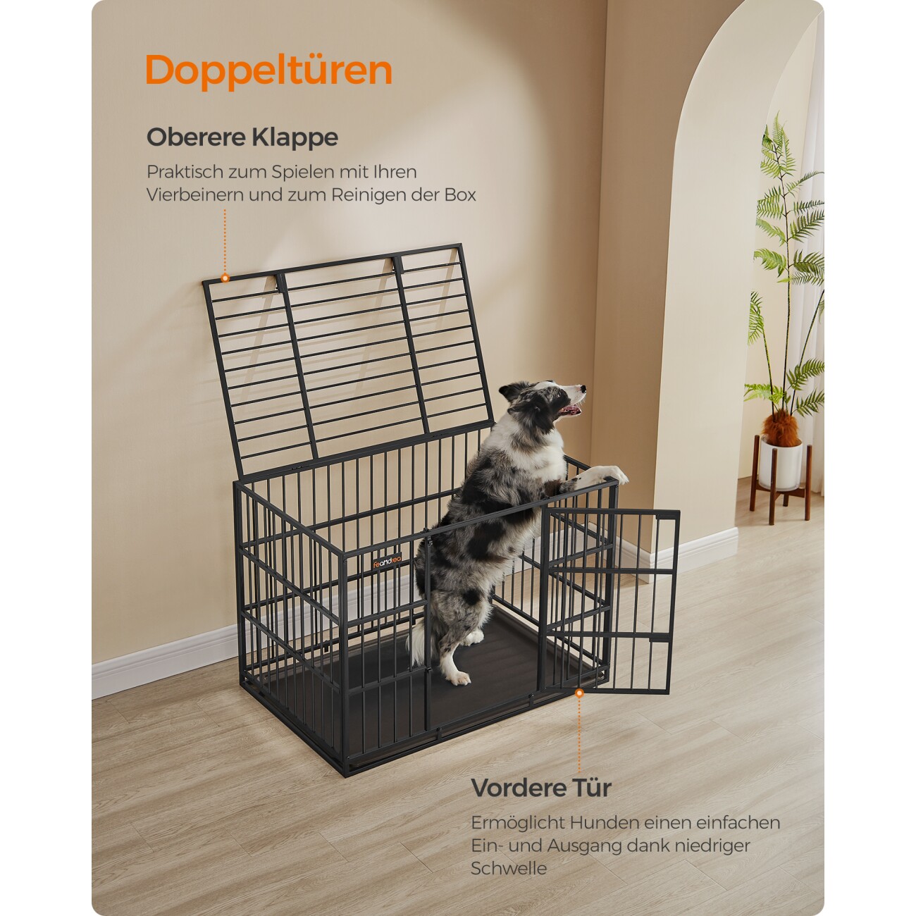 FEANDREA Hundekäfig Hundebox für mittelgroße und große Hunde 1,07 m, 70 cm, 75 cm