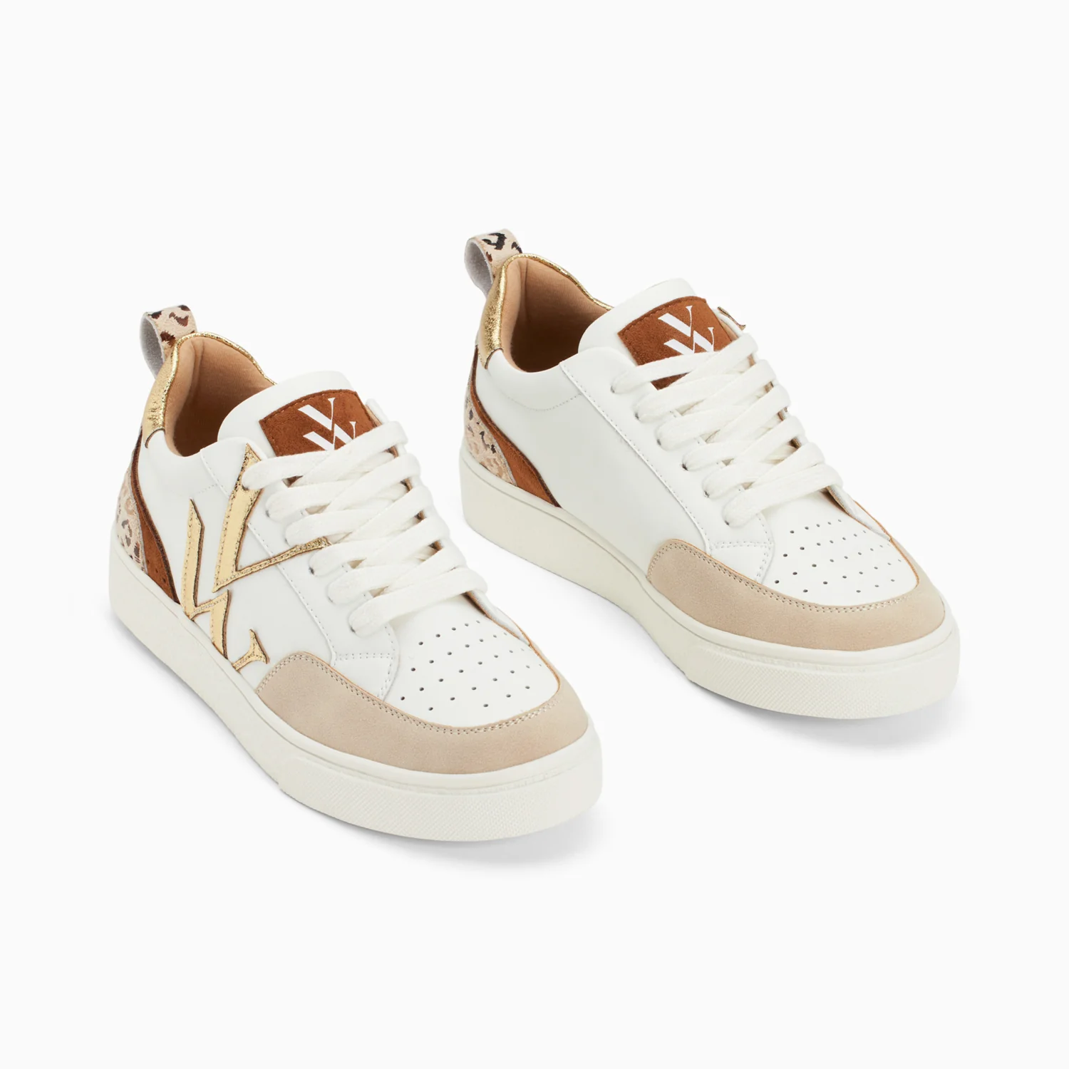 Sneakers-Baskets monogramme Luna blanc et or