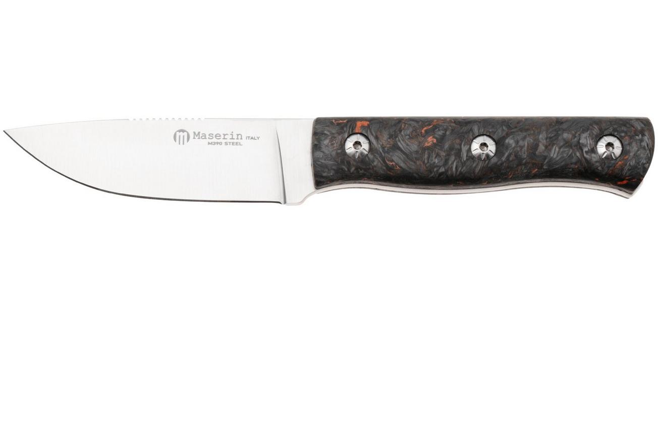 Maserin 915/FCA Path, Satin M390, Black/Orange Fatcarbon, vaststaand mes, Igor Bortolussi design