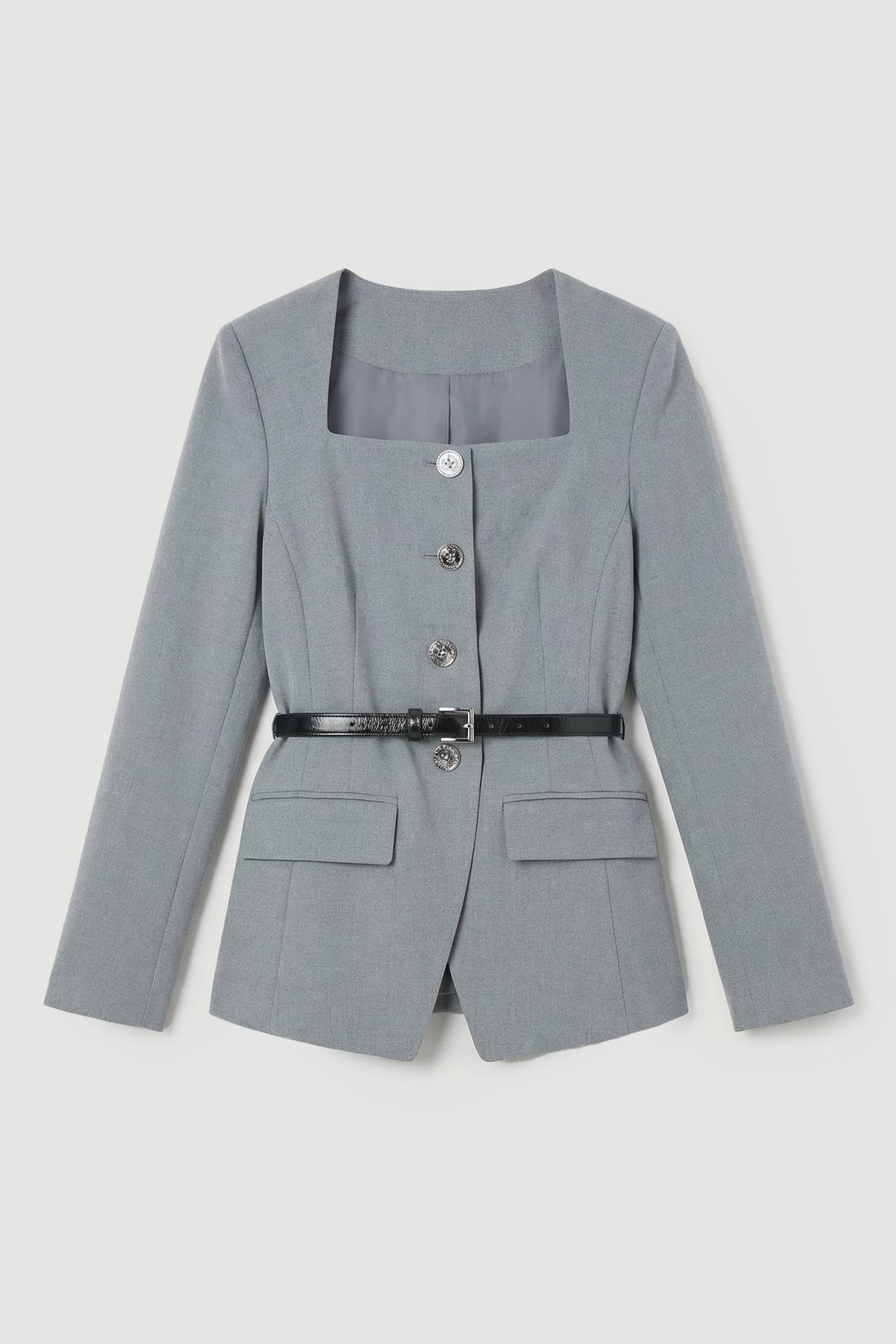 KarenMillen Blazer Ajusté Chiné à Col Carré avec Ceinture