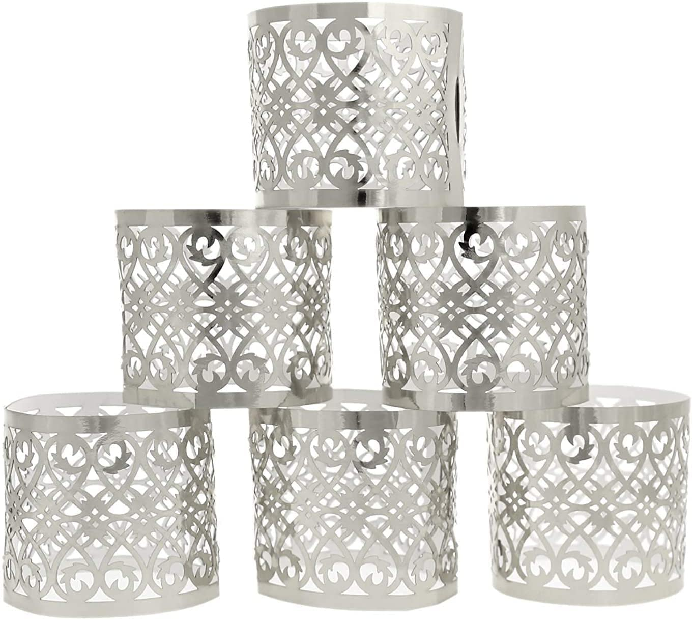 (50er Set) Ø5cm Papier Serviettenring Tischdeko Faltbare Tuchhalterung Ornament - Silber