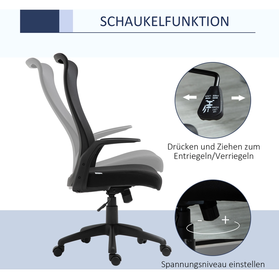 Vinsetto Bürostuhl ergonomisches liniendesign, atmungsaktiv, highend-Gas-lift Schwarz