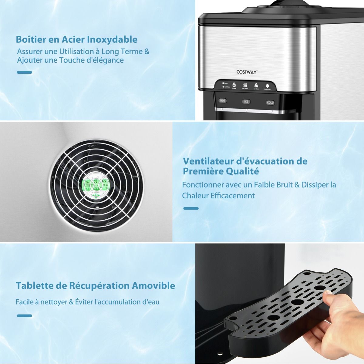 Machine à Glaçons 3 en 1 avec Distributeur d'Eau Froide/Chaude 20 kg en 24h Cube de Glace 6-13 min pour Maison Bureau Bar - Lidl-Manfred