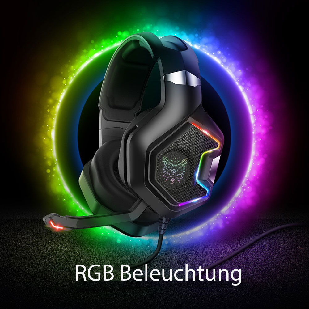 K10 Pro Gaming USB Kopfhörer Over-Ear RGB LED Stereo Headset mit Mikrofon   3.5mm Klinke - Schwarz