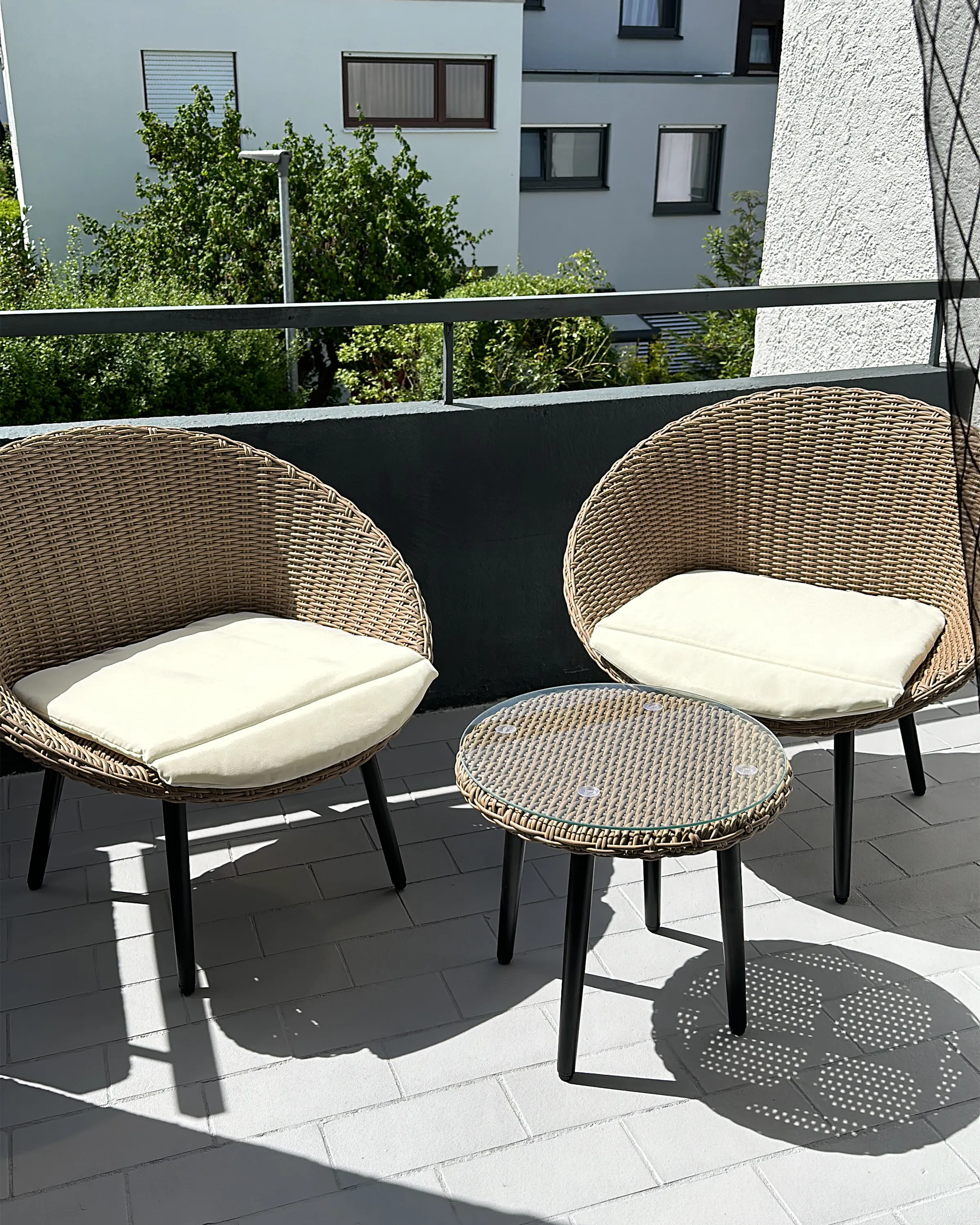 Bistroset met kussens ORTIGIA PE rotan Beige Lichtbeige