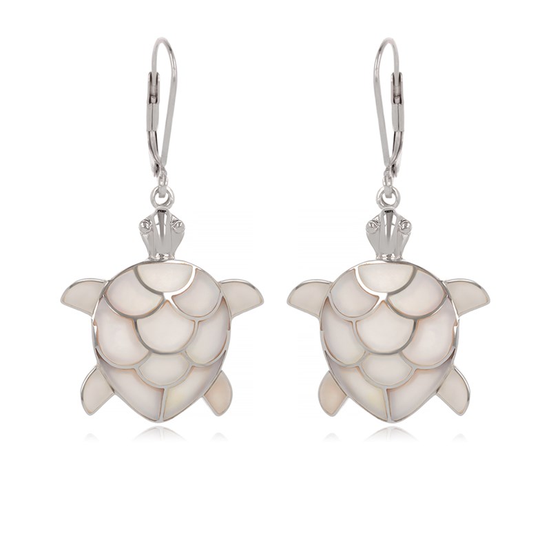 Boucles d'Oreille Tortue en Nacre Blanche & Argent 925 - Bijoux Tendance Femme | Aden