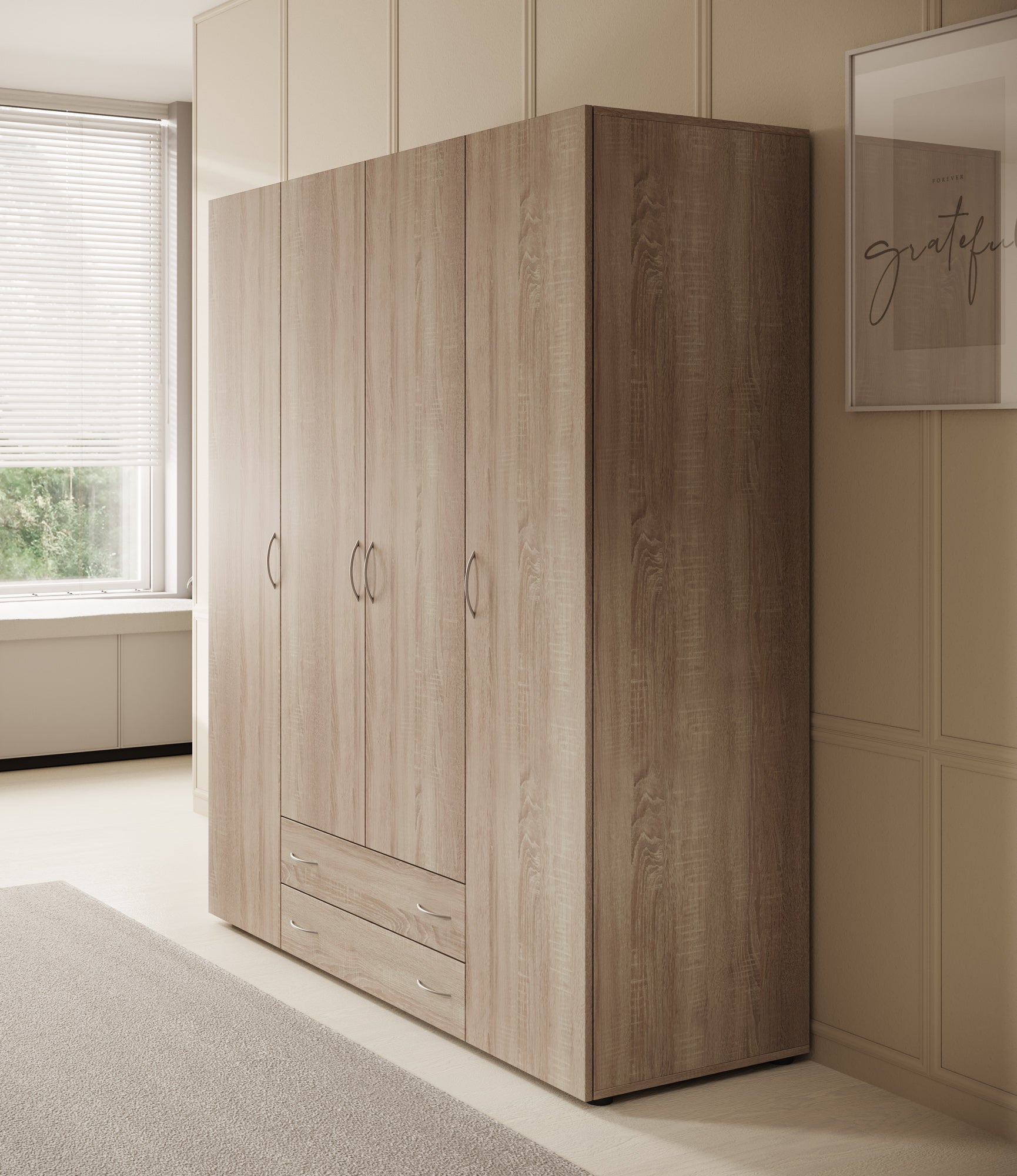 Serra - Kledingkast 4-deurs - Licht eiken - 160x51x177 cm