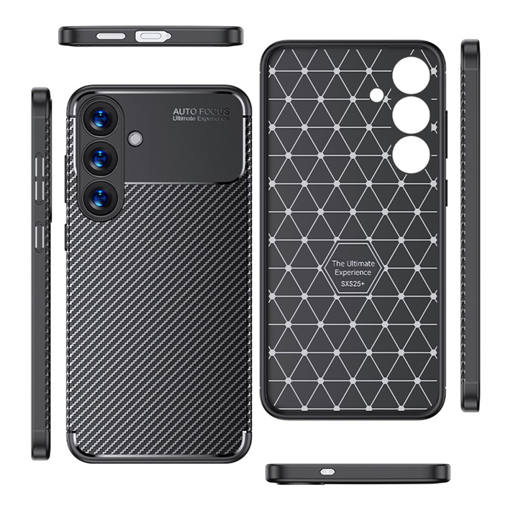 Samsung Galaxy S25 Gummi Case Schutzhülle mit Air Cushion Fallschutz im Carbon Look - Schwarz