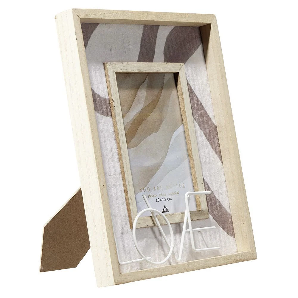 Cadre rectangulaire inscription LOVE en bois marron 21x26cm