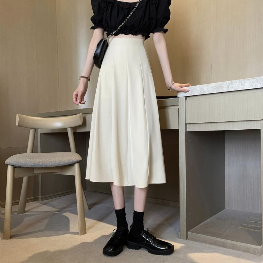 Sisyphi - Hoge taille effen midi A-lijn rok