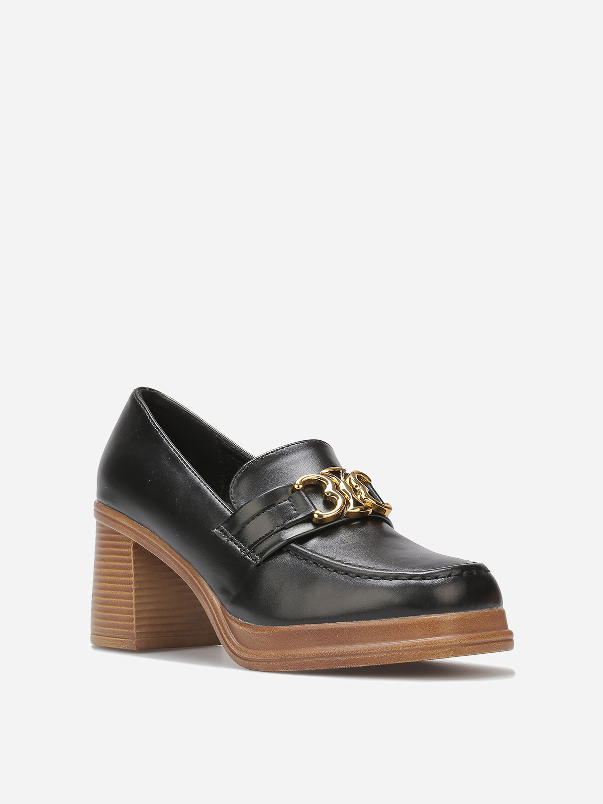 Mocassins à talon et boucle dorée- Noir