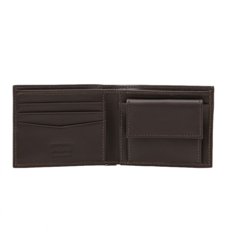 Carteira Levi's em couro marrom escuro com abas - 11x2x8,5cm -