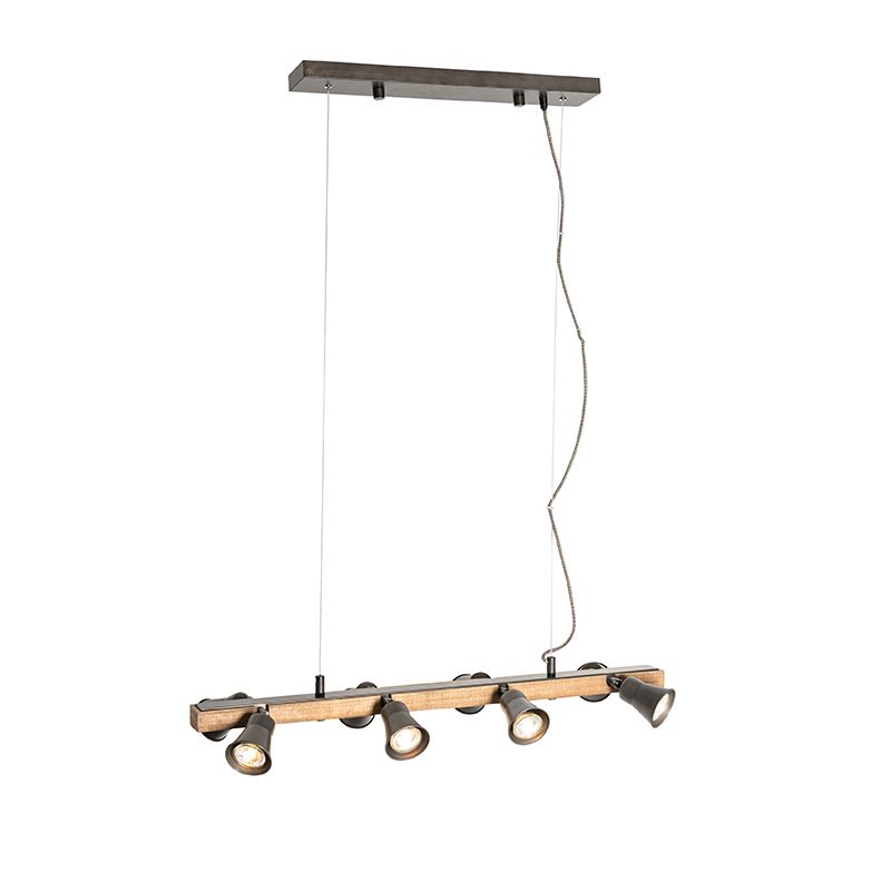Landelijke hanglamp zwart met hout 8-lichts - Jelle
