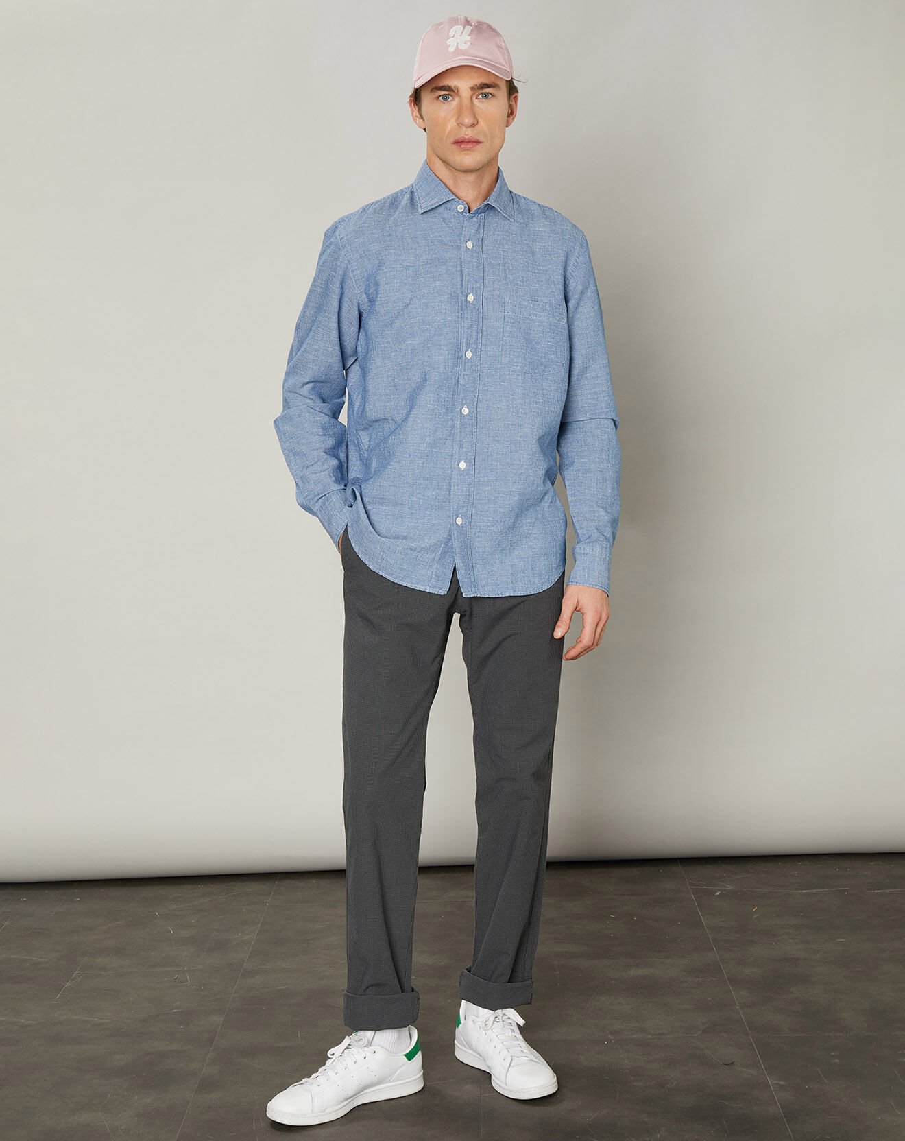 Hartford Chemise regular en Coton & Lin Paul indigo