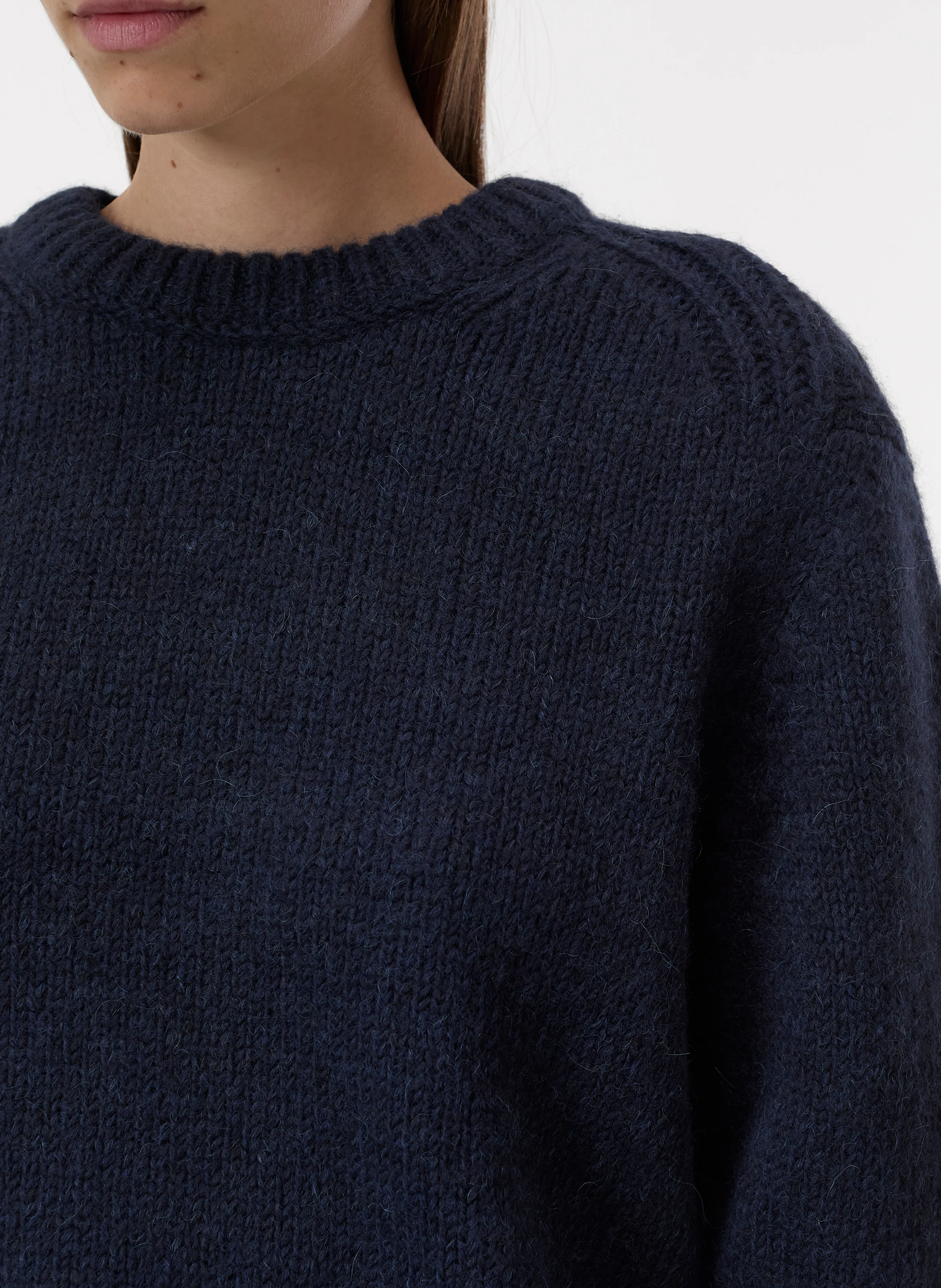 Pull col rond en laine mélangée | Bleu