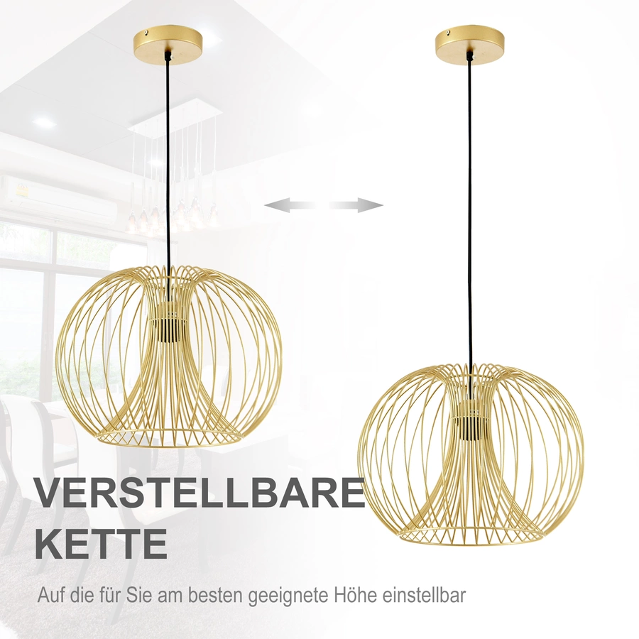 HOMCOM Pendelleuchte mit goldenem gebogenem Stahlrahmen gold