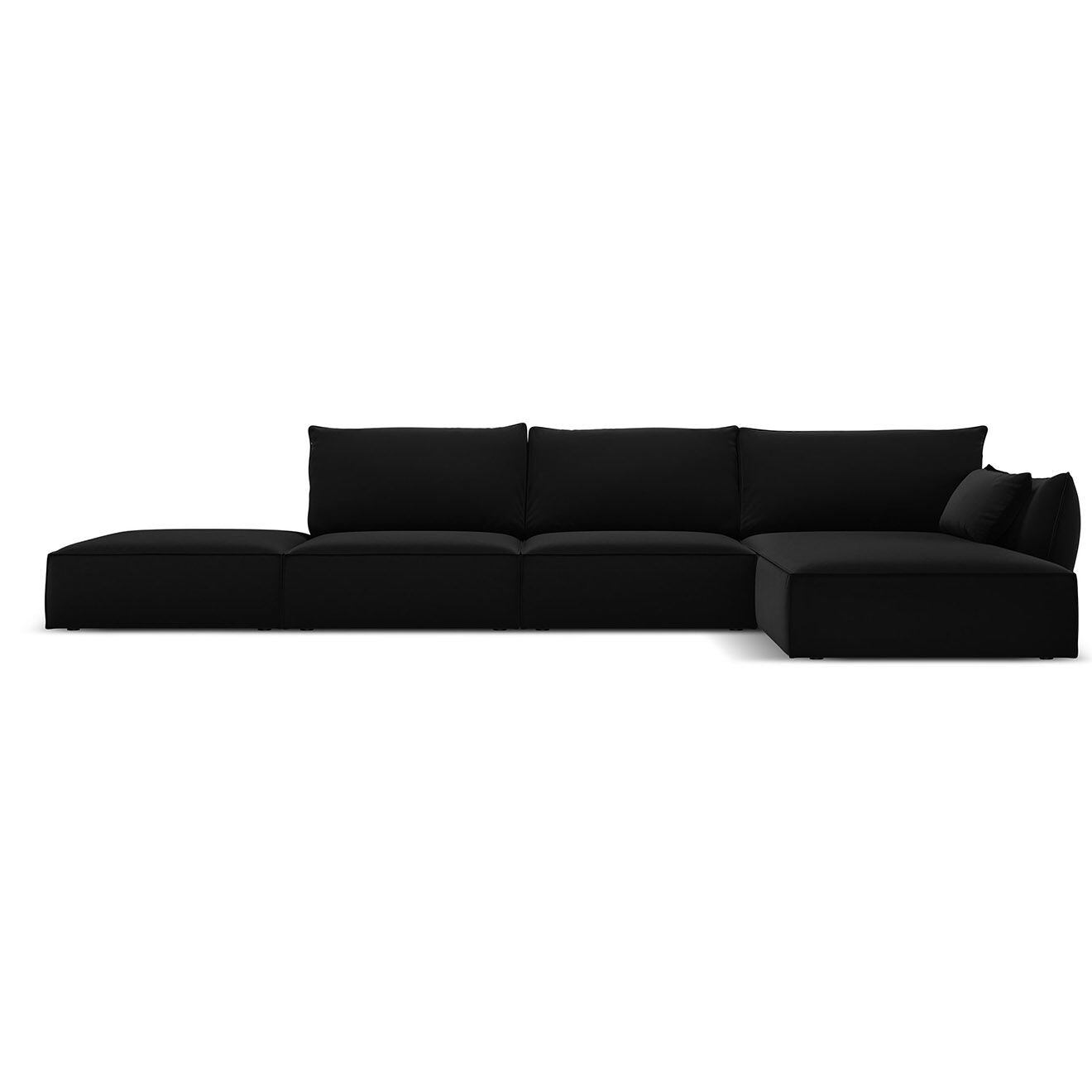 Mazzini Sofas Canapé d'angle droit Velours Vanda 5 Places noir - 386x166x85 cm