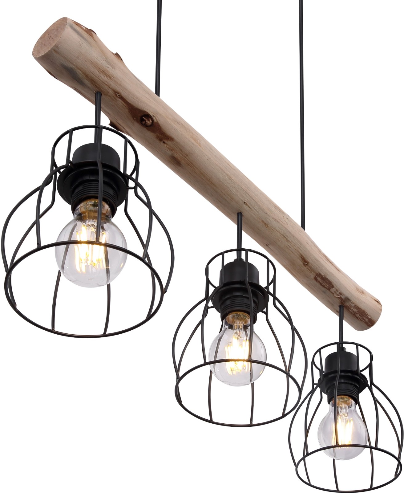 Pendelleuchte - schwarz-natur - 3-flammig - 140 cm breit