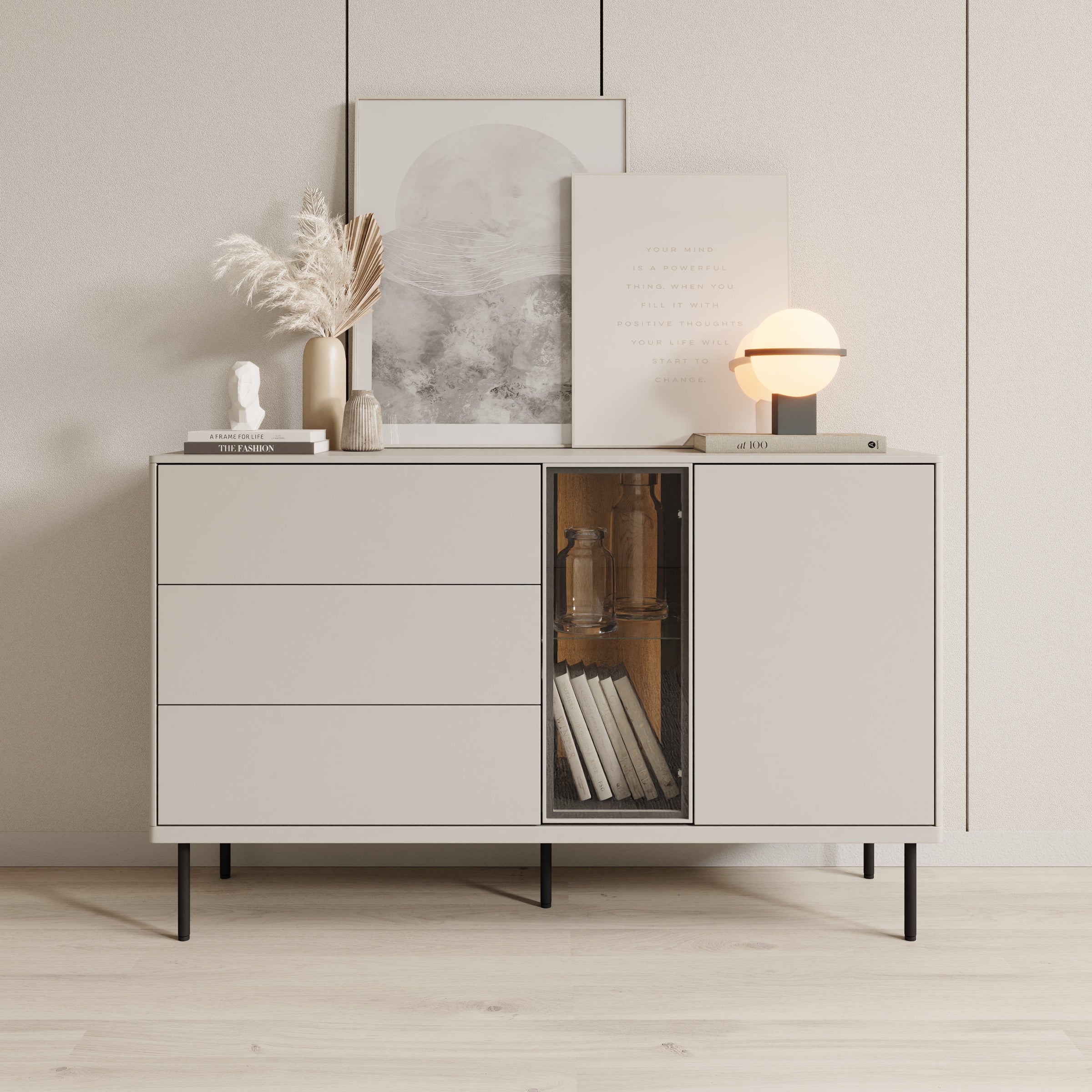 Meubella - Estrella - Dressoir - Beige - 134x41x83 cm