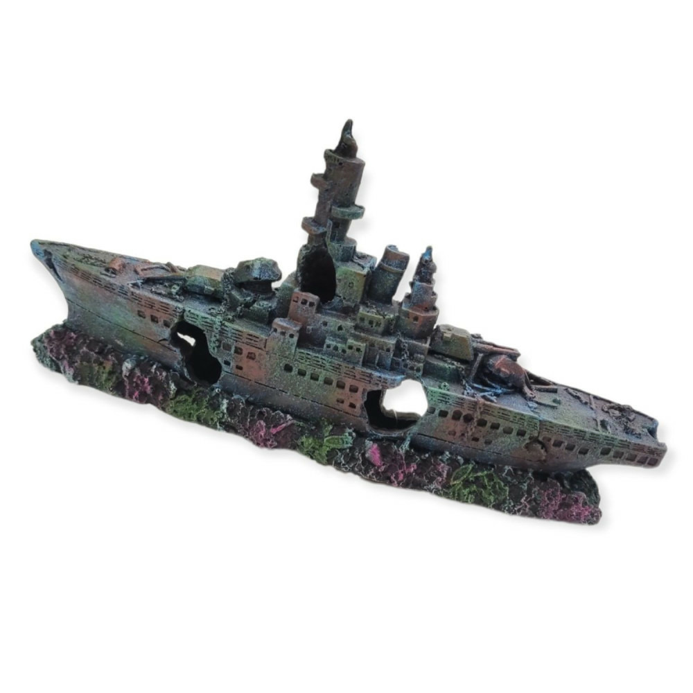 Bateau gris épave 23 x 4 x 11cm, ropa, décoration aquarium.