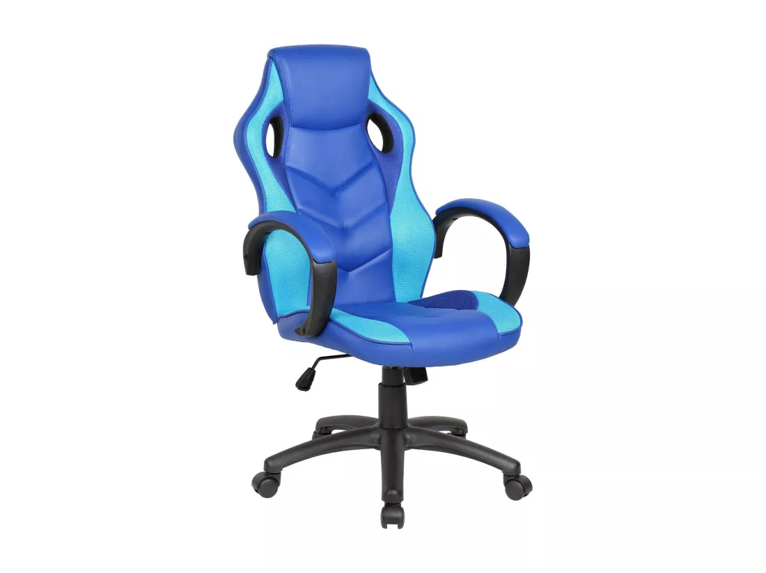 Chaise de jeu Darlanc, Fauteuil de jeu pour adultes, Chaise de bureau, 66x61h104/114 cm, Bleu et bleu ciel