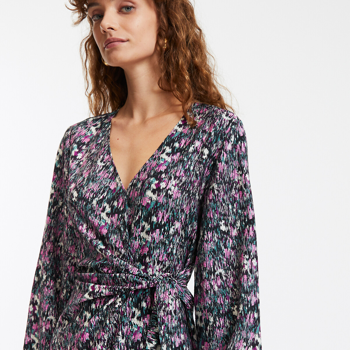 COLEÇÕES LA REDOUTE<br>Vestido reto estampado, decote em V, comprimento midi