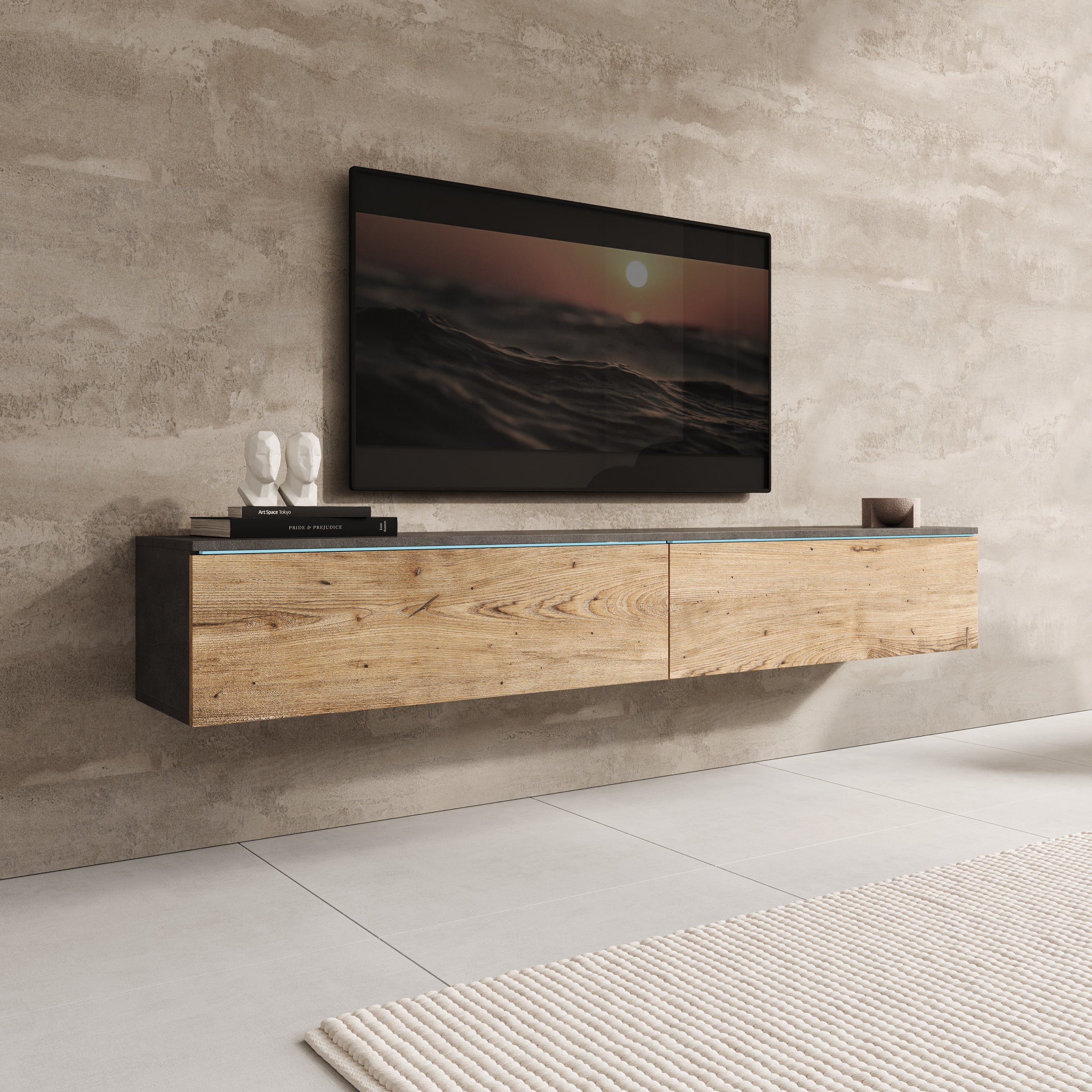 Dixon - TV-Meubel - Eiken/Grijs - 180x33x30 cm