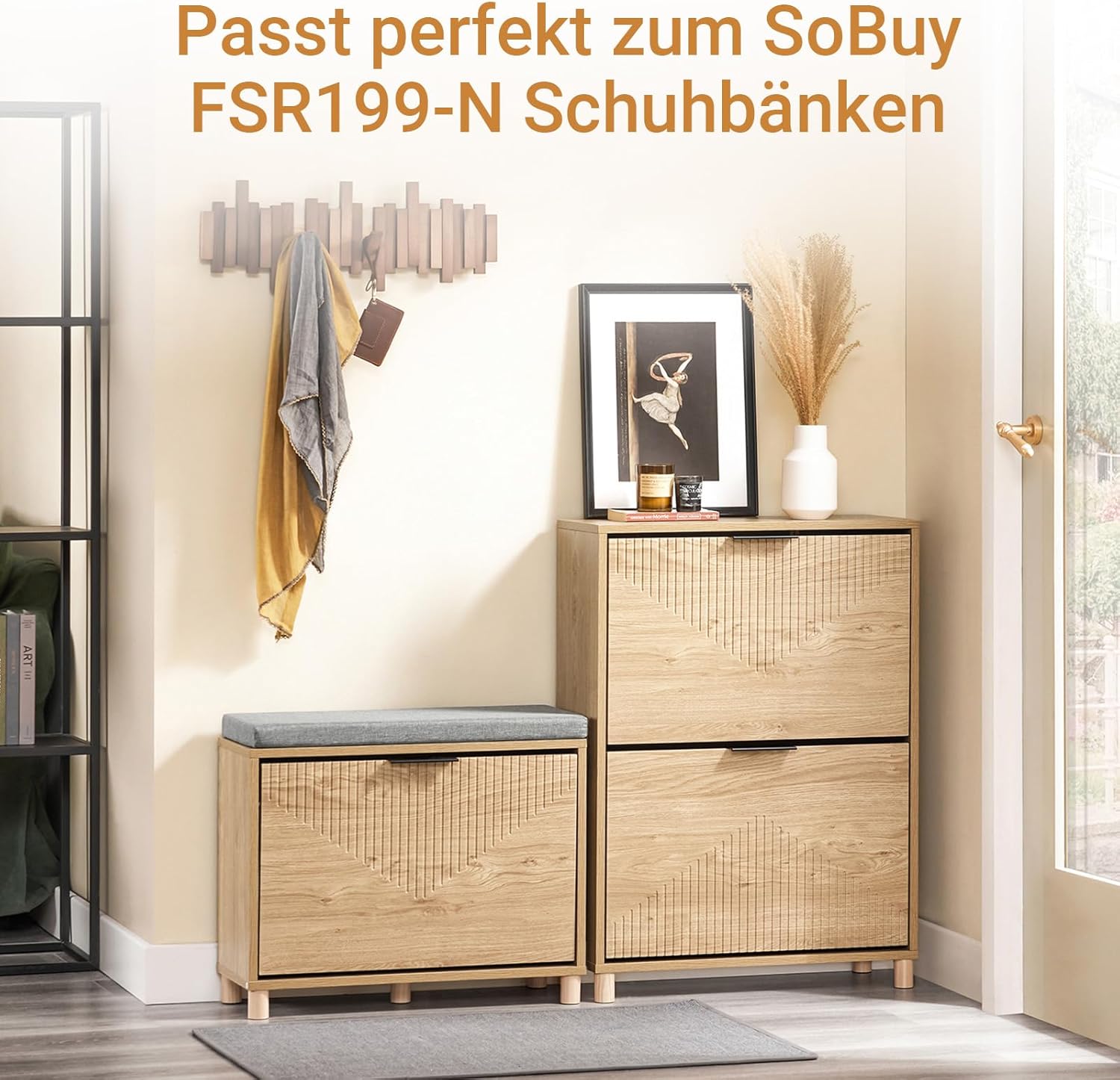 SoBuy Schuhschrank Schmal für Flur, Schuhkipper in Holzoptik, Schuhschrank mit Kippschutz für 8 Paar Schuhe, Schuhregal Geschlossen, Kleine Schuhkommode, Shoe Cabinet B60xH83xT24 cm, FSR200-II-N