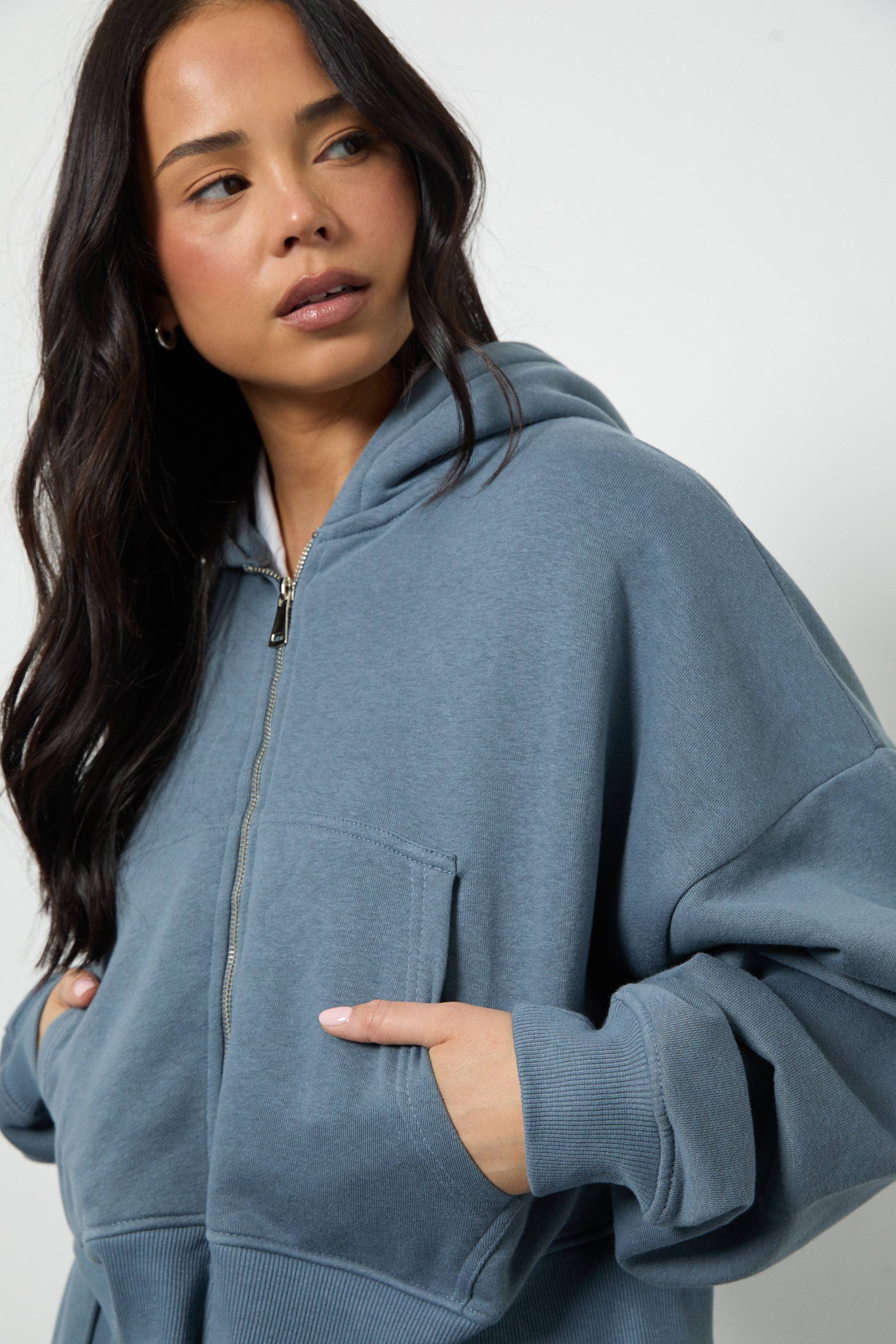 boohoo Sweat à Casynthétiqueche Zippé Oversize à Manches Bouffantes et Coupe Boxy