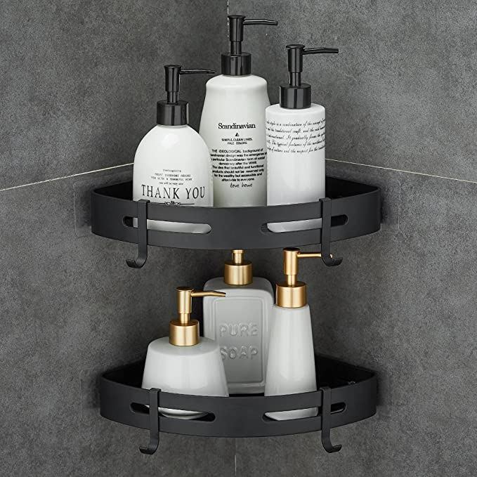 (2er Set) Aluminium Duschregal Badezimmer Eckablage Halterung - Schwarz