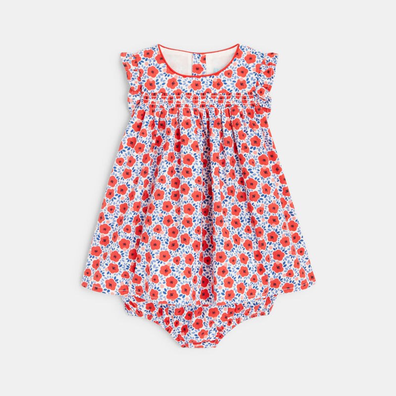 Robe à smocks coquelicots rouge bébé fille Rouge