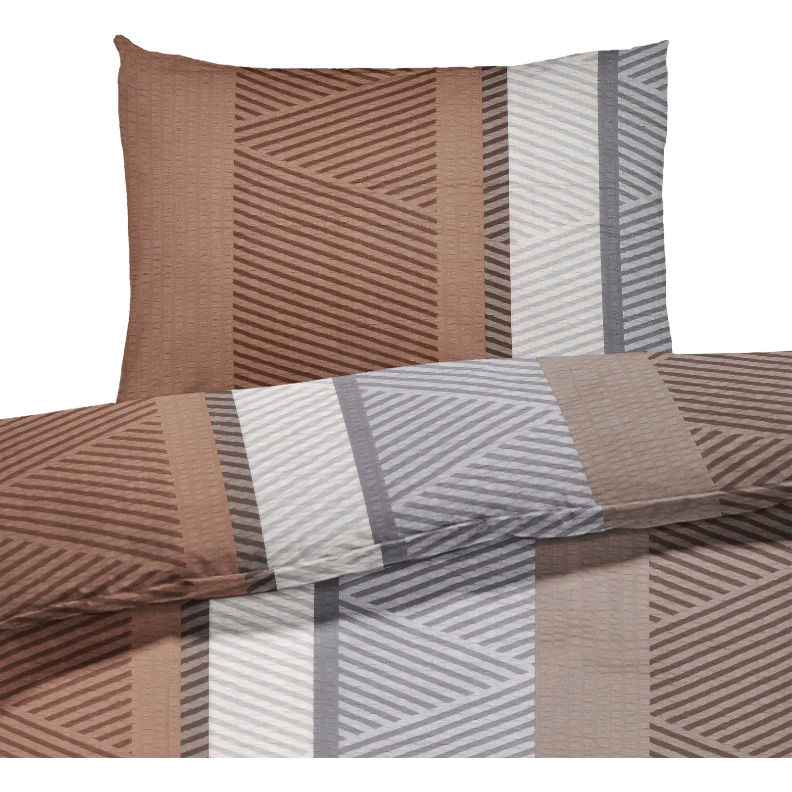 Bettwäsche Seersucker Geometrie braun beige 160x210 65x100 Bettanzug Nord
