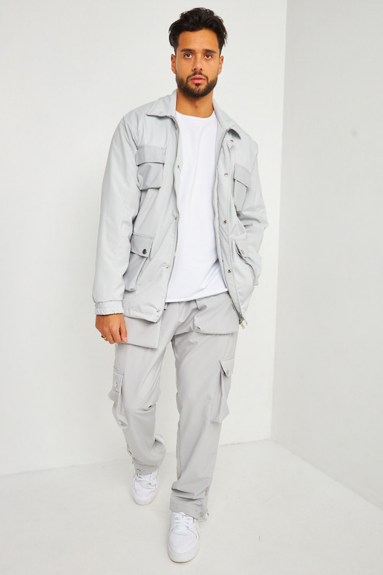 Ensemble veste + pantalon cargo multipoches gris