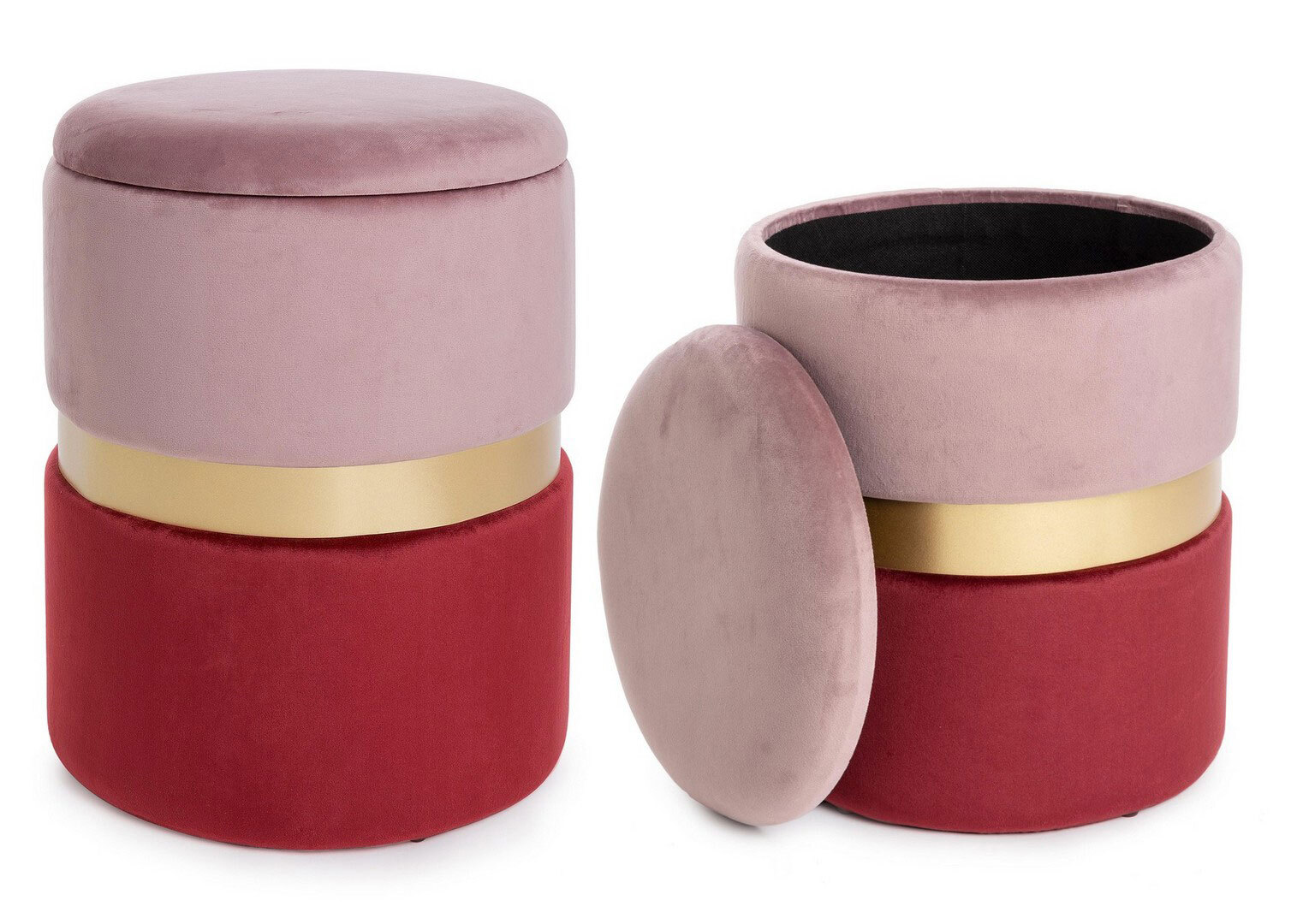 Pouf POLINA 2-teilig rosa/ goldfarbig/ rot