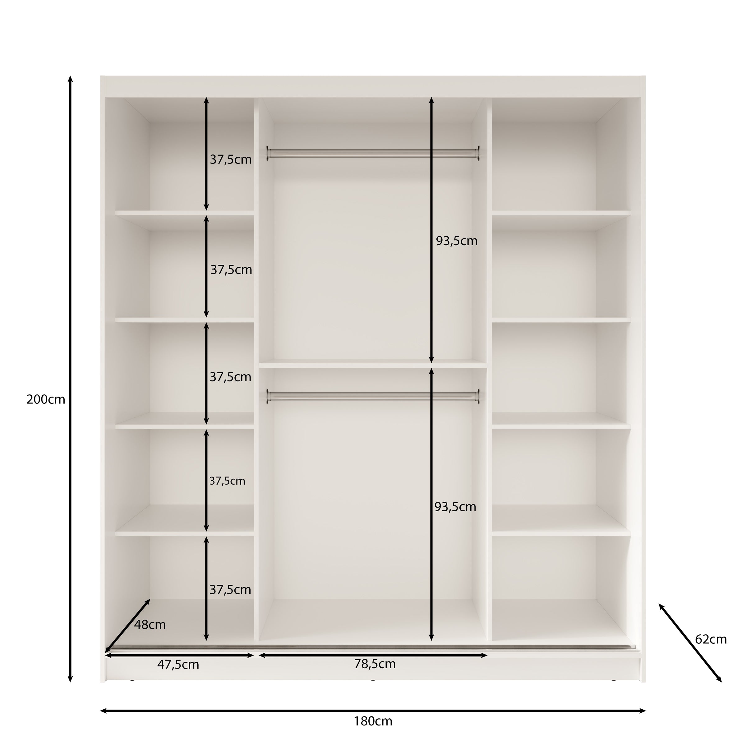 Fessaro - Kledingkast - Wit - 180x62x200 cm