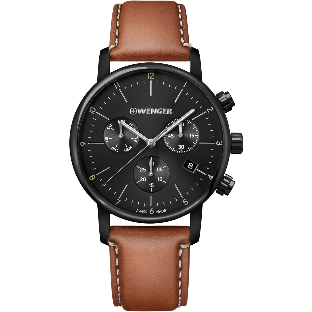 Wenger Urban Classic Chrono Schwarz / Braun Ø 44mm