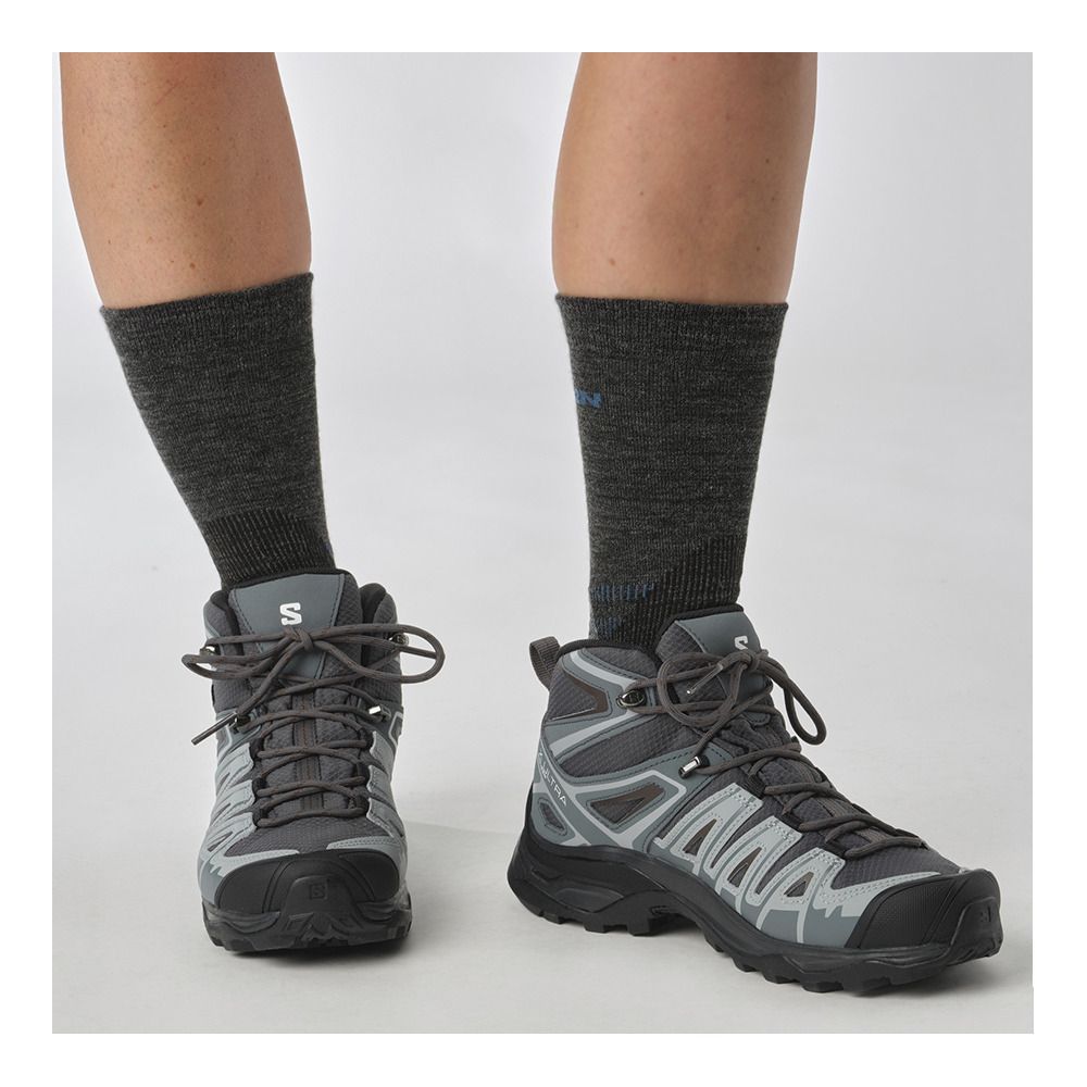 Salomon X ULTRA PIONEER MID GTX - Chaussures randonné Femme ebony/stormy weather/wine tasting