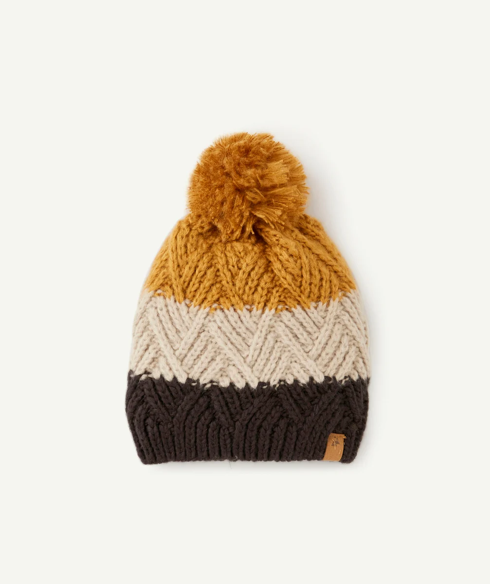 BONNET EN TRICOT GARÇON EN FIBRES RECYCLÉES OCRE BEIGE ET MARRON