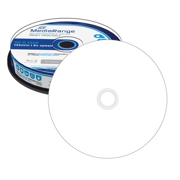 MediaRange BD-R 25GB 6x Fullsurface Inkjet Printable Cake 10 - MR500