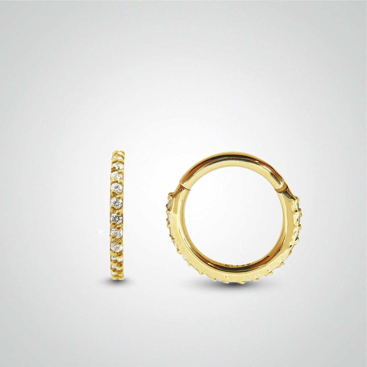 Anneau clicker or jaune et cristaux de Swarovski pour le tragus