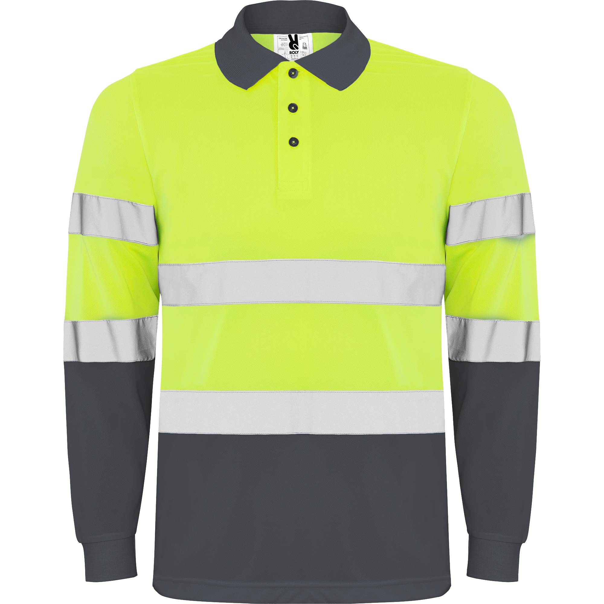 Roly HV9306 - POLARIS L/S Polo technique manches longue haute visibilité avec deux bandes refléchissantes sur manches