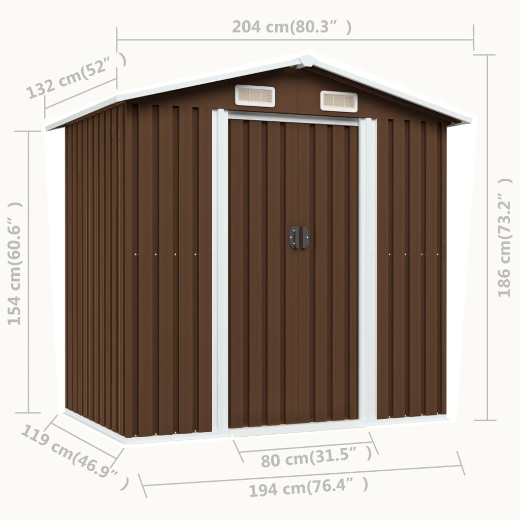 Casinha de jardim vidaXL, aço, marrom, 204x132x186 cm
